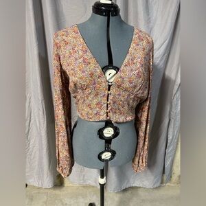 Altar'd State Multicolor Floral Button-Up Blouse Crop
